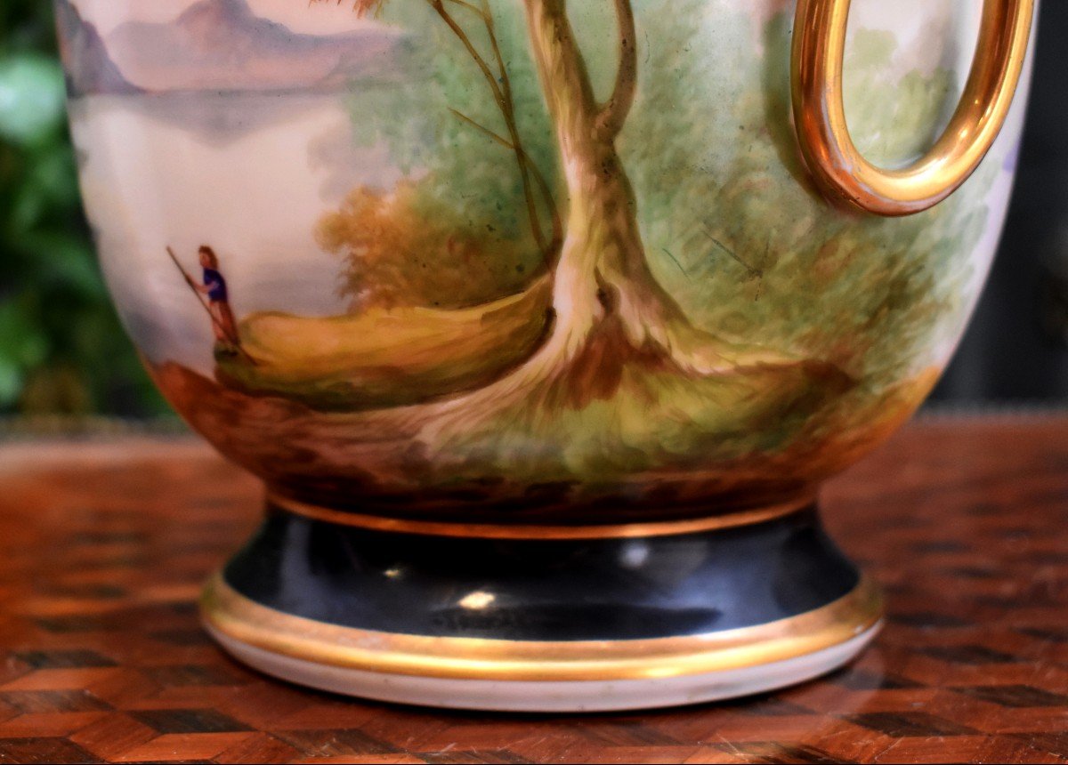 Pair Of Cache-pots In Old Paris Porcelain, Hand Painted Decor, Napoleon III Period, Nineteenth.-photo-6