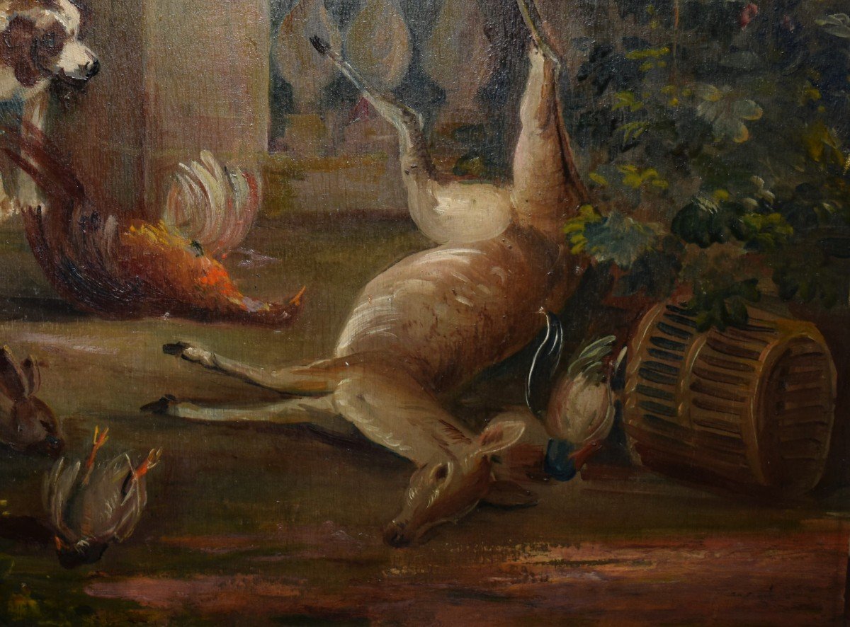 Simoneton Adrian (1862-1949). Oil On Panel, Hunting Dog And Game. Doe Pheasant-photo-5