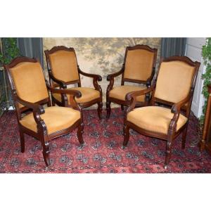 Suite Of Four Mahogany Armchairs Restoration Period, XIX E, Possibility Sale In Pair.