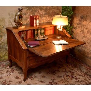 Important Louis XV Sloping Desk In Solid Walnut, 18th Century,