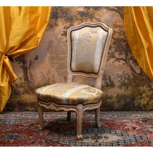 Cream Lacquered Chair, Louis XV Style, Painted Wood Low Seat.