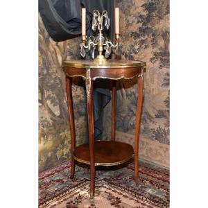Louis XV Style Pedestal Table With Marble Top And Chiseled Bronzes, 19th Century Middle Or Side Table