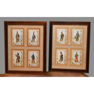 Eugene Titeux (1838-1904) Pair Of Frames Eight Vignettes Chromophotography Of Hussars, 