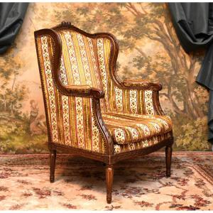 Louis XVI Style Bergère With Ears In Lacquered Wood And Old Gold Gilding, Napoleon III Period, 