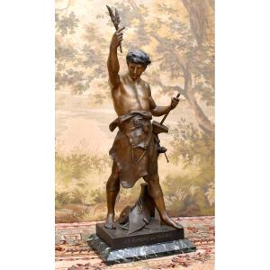 Emile Picault ,  Statue Intitulée "l'olivier" "le Rameau Du Travail " , Sculpture En Régule 