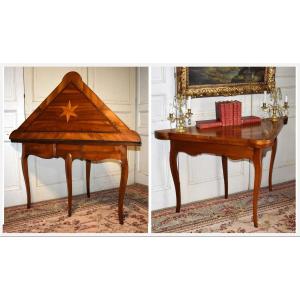 Louis XV Period Triangular Games Table, Marquetry, For Games Of Hombre, Sorting And Three Of A Kind.