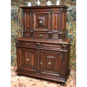 Louis XIII Buffet With Double Recessed Body In Walnut, Diminutive From The 17th Century 