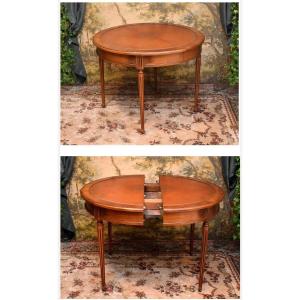 Louis XVI Style Coffee Table, Extendable Pedestal Table, Havana Leather Top, Games Table.