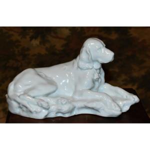 White Limoges Porcelain Subject, Haviland Hunting Dog Statue After Jules Desbois