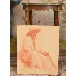 Odette Du Bosch, Limoges, Sanguine Orientalist, Man With A Pipe, Oriental Character, Algiers