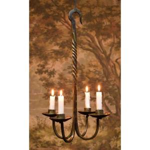 Suspension Forming Candle Holders, 4 Light Arms, Wrought Iron Chandelier Candle Lighting. 