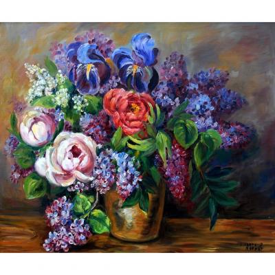 Tableau, Peinture Bouquet De Fleurs Signé Clavaud.