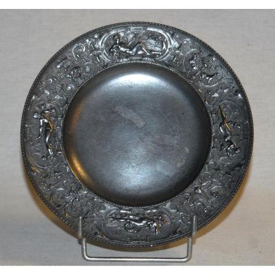 Plate, Plate Of Pewter, Decor Of Four Elements Of Jules Brateau,