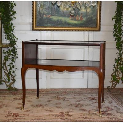 Serving Or Tea Table, Side Furniture Two Marquetry Trays And Rhombus Frisage.