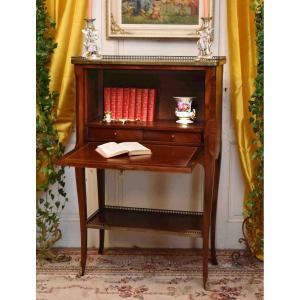 Auxiliary Cabinet In Marquetry And Walnut Frisage, Desk, Folding Secretary, Multiple Fonctions