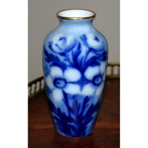 Michelaud - Dupuy (pallas) 1926. Limoges Porcelain Vase, Floral Decor, Shades Of Blue