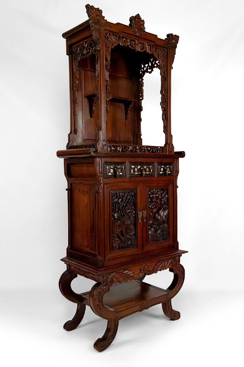 Important Asian Cabinet In Carved Wood, Vietnam Or China, Circa 1880-photo-2