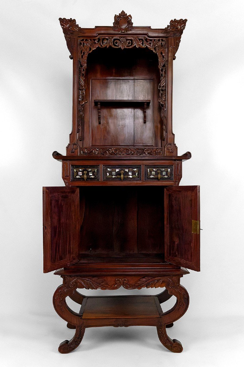 Important Asian Cabinet In Carved Wood, Vietnam Or China, Circa 1880-photo-1