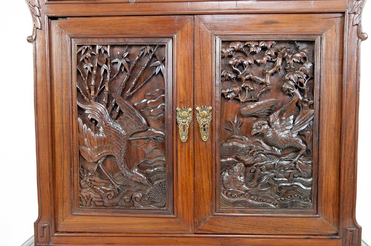 Important Asian Cabinet In Carved Wood, Vietnam Or China, Circa 1880-photo-6