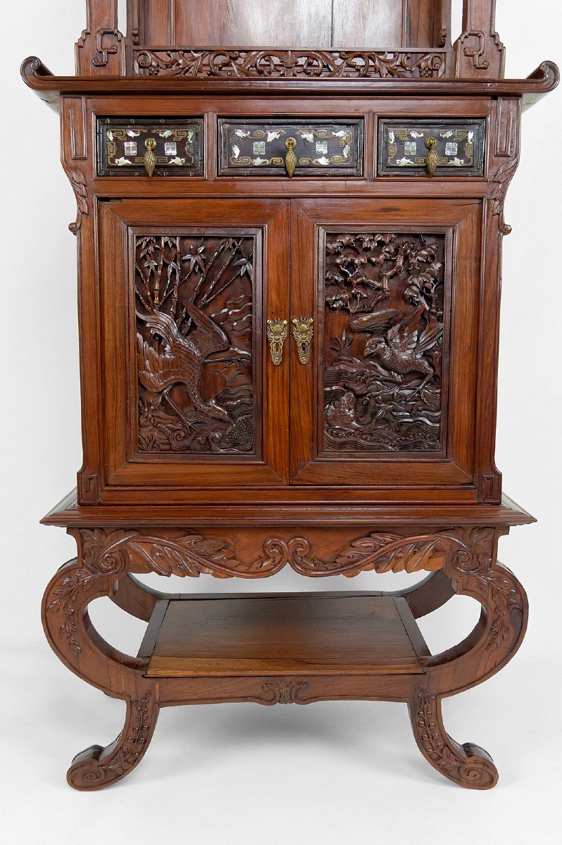 Important Asian Cabinet In Carved Wood, Vietnam Or China, Circa 1880-photo-8