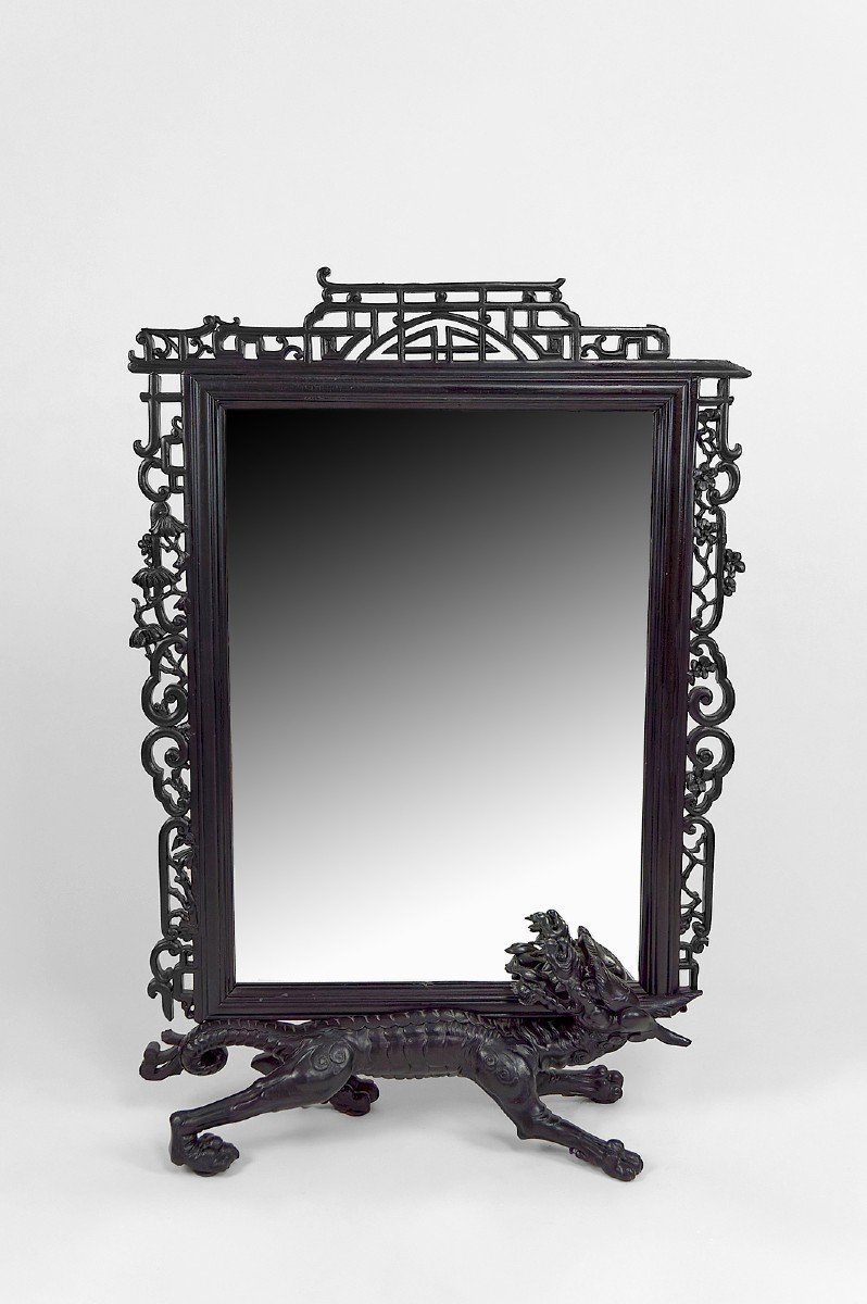 Japanese Style Viardot Mirror With Dragon, Circa 1880