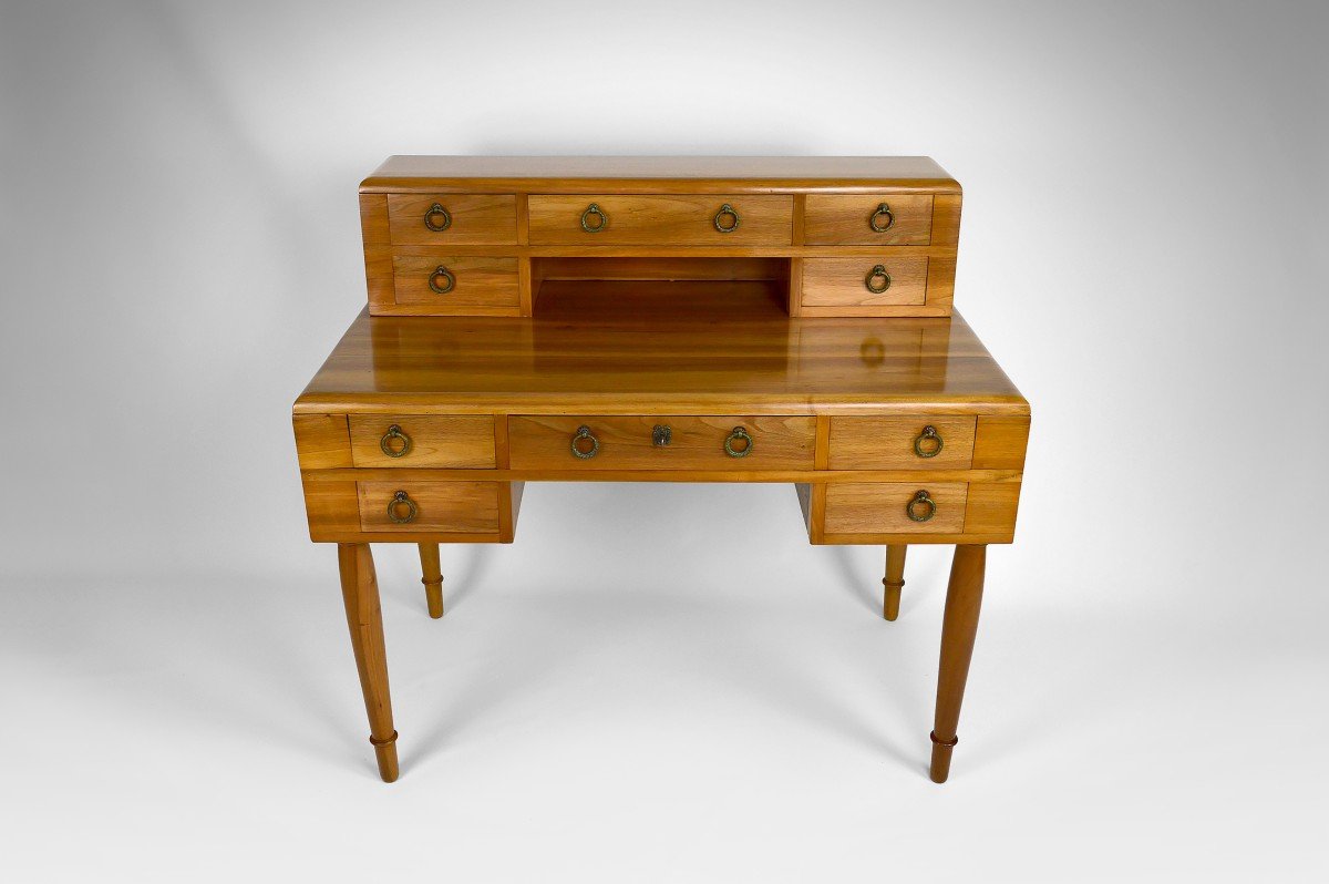 Art Deco / Neoclassical Walnut Tiered Desk, France, Circa 1940-photo-3