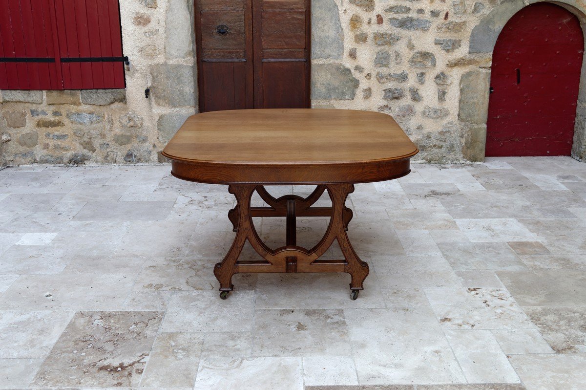 Dining Room Table By Maison Krieger, Art Nouveau, Circa 1900, In Solid Oak-photo-3