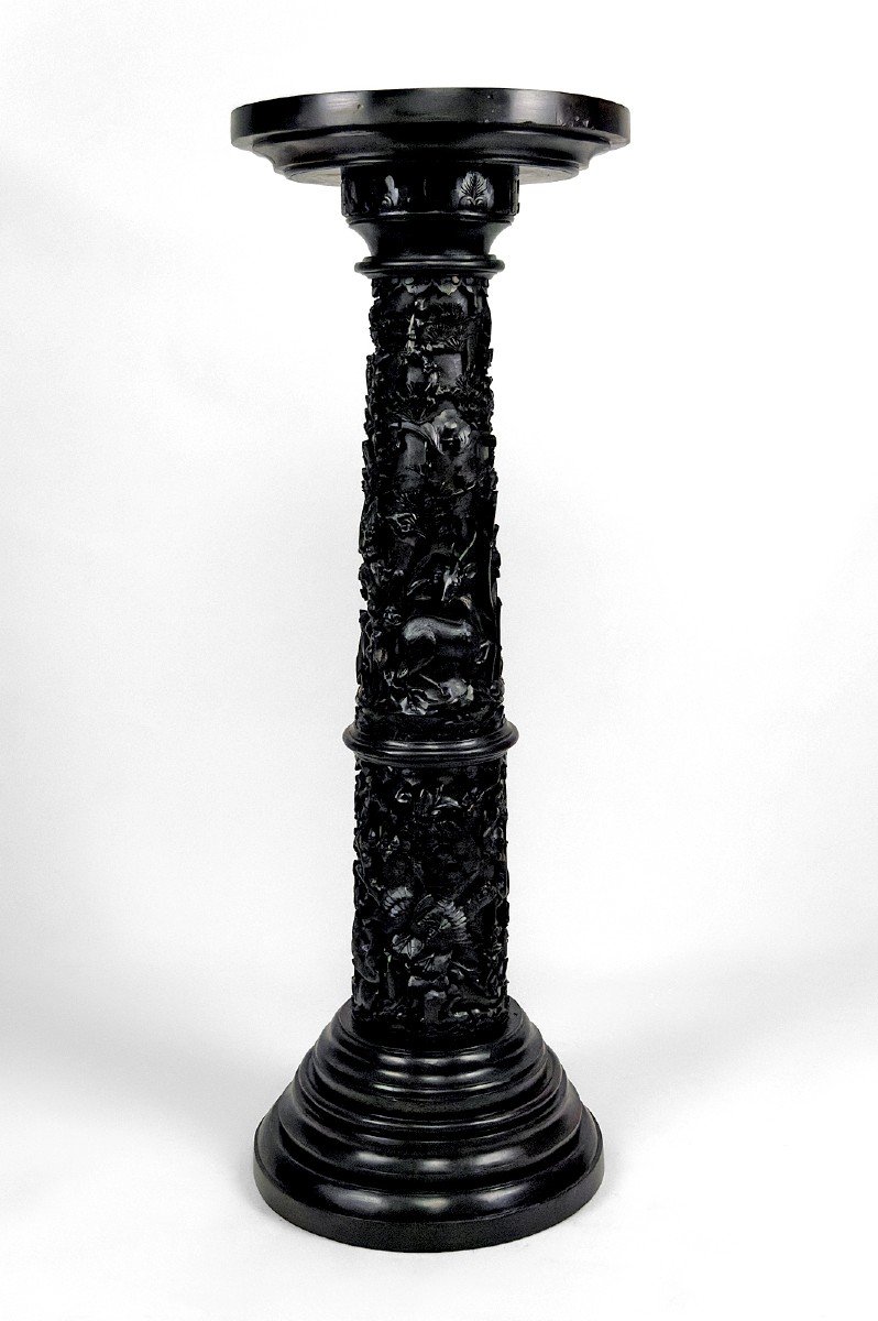 Important High Asian Column / Bolster In Carved Wood, Circa 1880, Indochina-photo-2