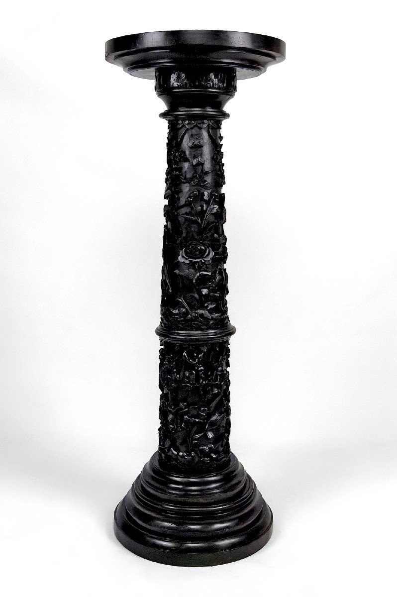 Important High Asian Column / Bolster In Carved Wood, Circa 1880, Indochina-photo-3