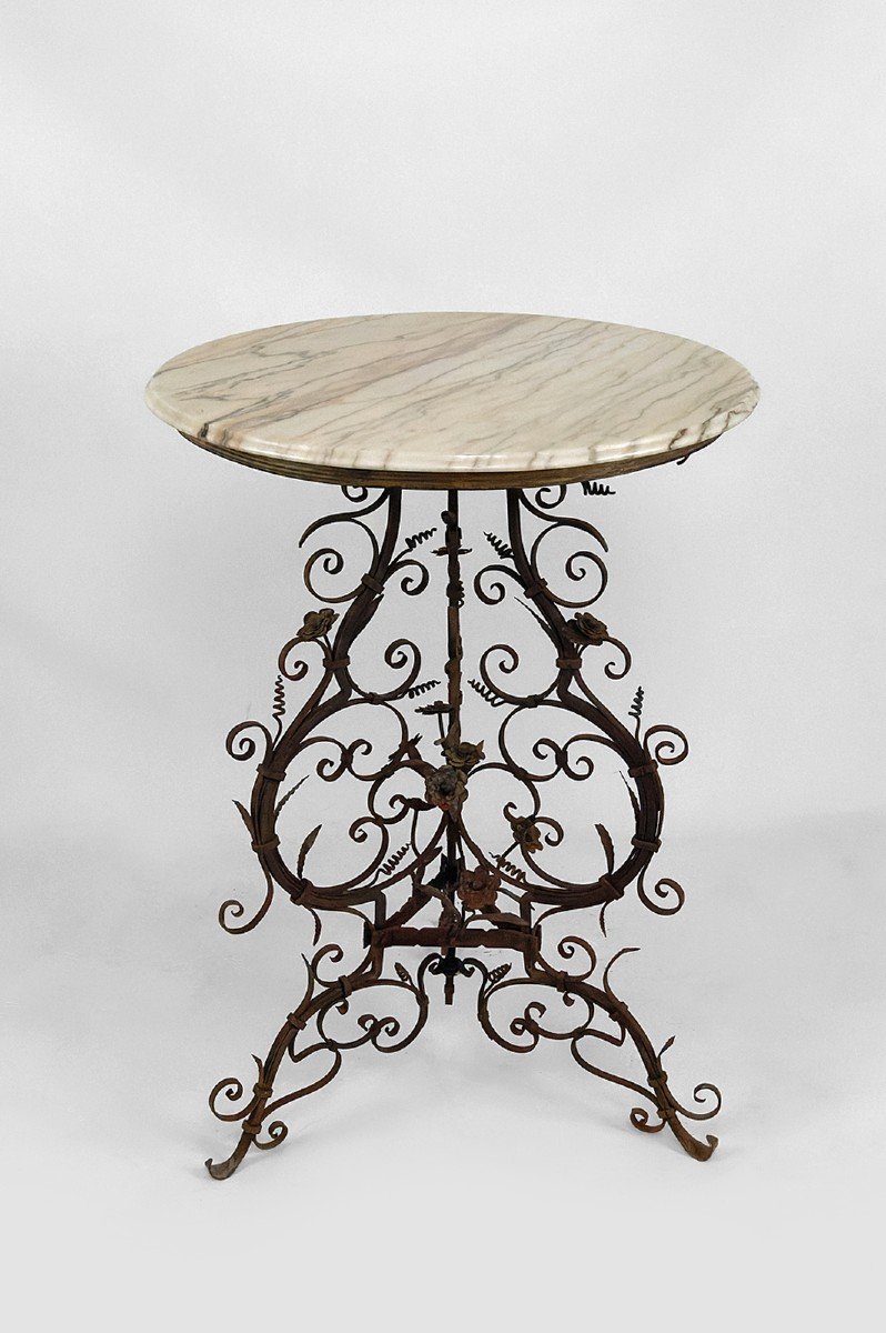 Wrought Iron Pedestal Table / Side Table And Marble Top, Venice, Italy, 17th-18th Century-photo-4