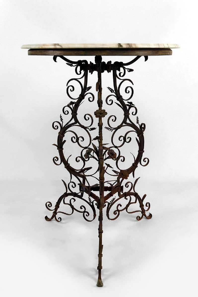 Wrought Iron Pedestal Table / Side Table And Marble Top, Venice, Italy, 17th-18th Century-photo-5