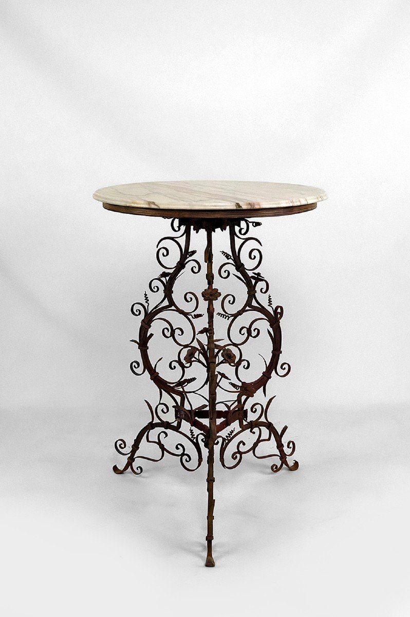 Wrought Iron Pedestal Table / Side Table And Marble Top, Venice, Italy, 17th-18th Century
