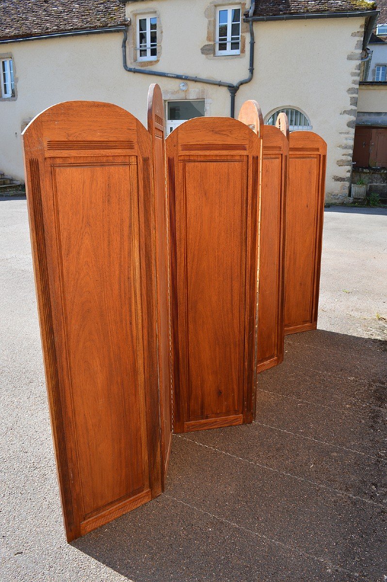 Important Art Deco Screen With 7 Panels Carved With Insignia Of The Foreign Legion Circa 1940-photo-1