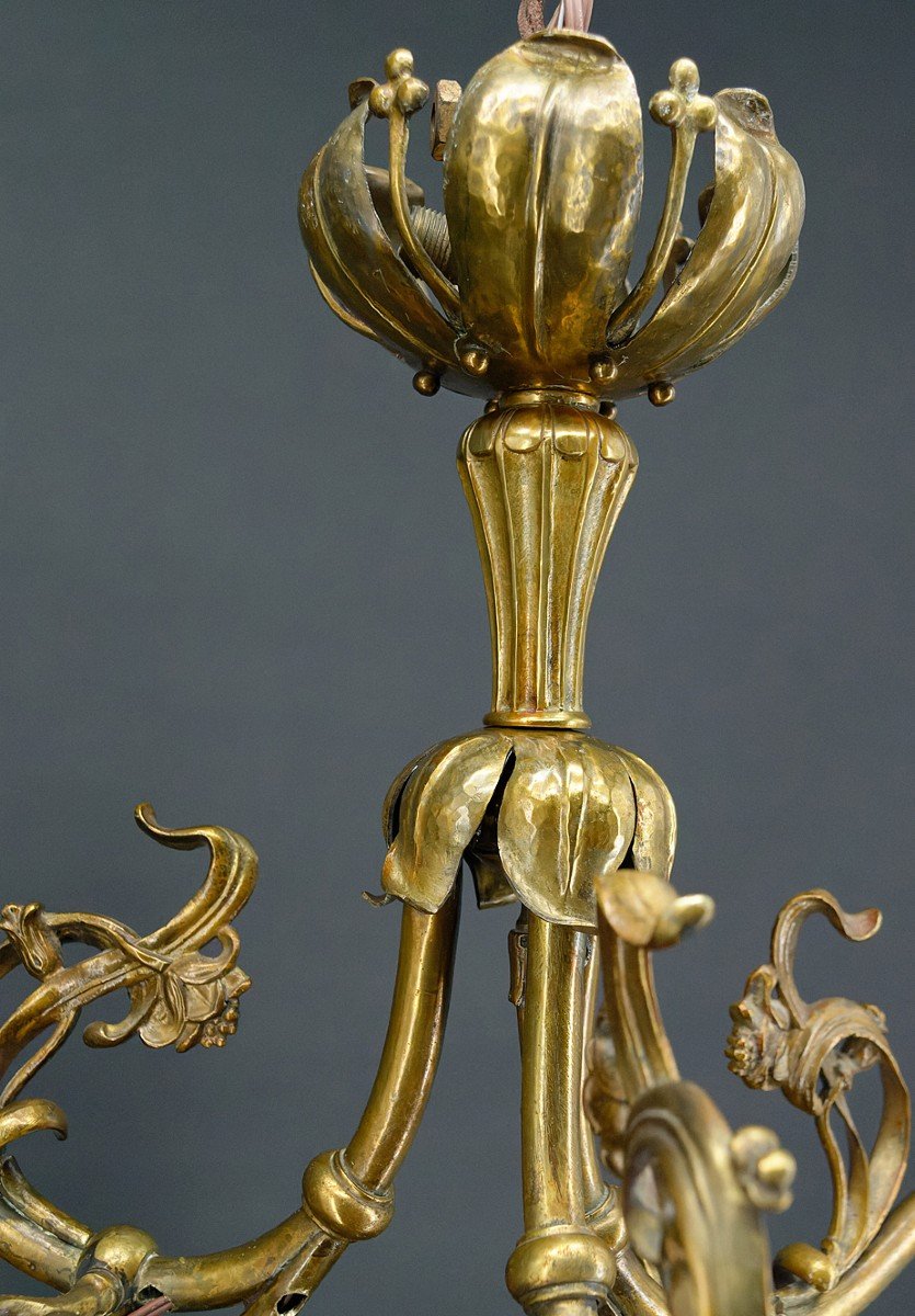 Lustre Art Nouveau En Bronze Doré, France, Circa 1890-photo-1