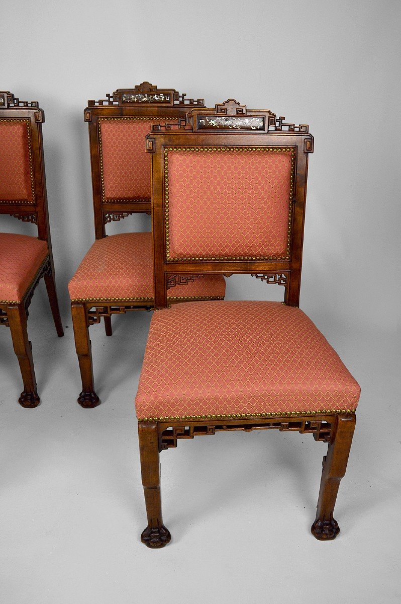 Lot Of 4 Japanese Chairs Attributed To Gabriel Viardot, France, Circa 1880-photo-7