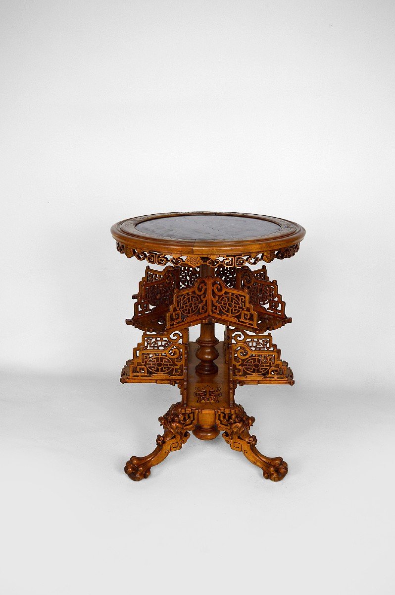 Japanese Rotating Library Pedestal Table Attributed To Gabriel Viardot, France, Circa 1880-photo-2