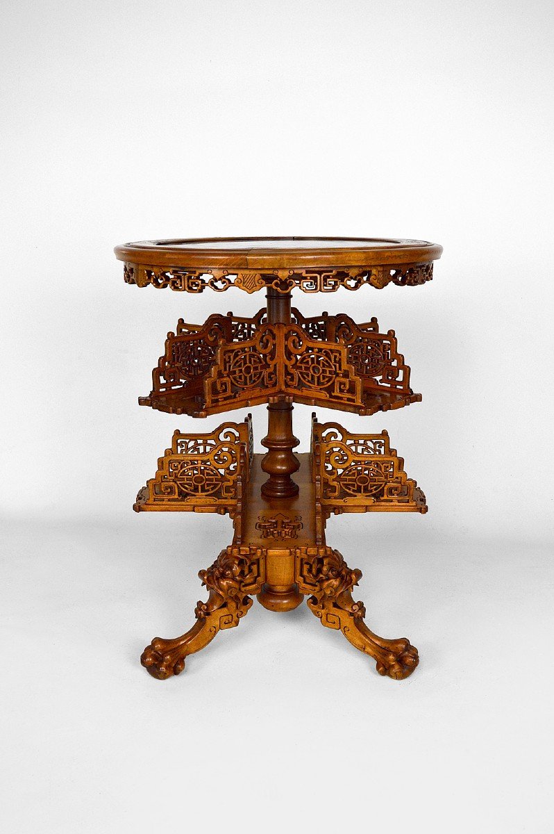 Japanese Rotating Library Pedestal Table Attributed To Gabriel Viardot, France, Circa 1880-photo-4
