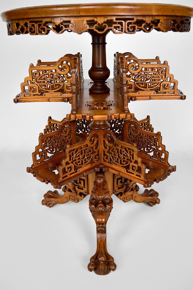 Japanese Rotating Library Pedestal Table Attributed To Gabriel Viardot, France, Circa 1880-photo-2