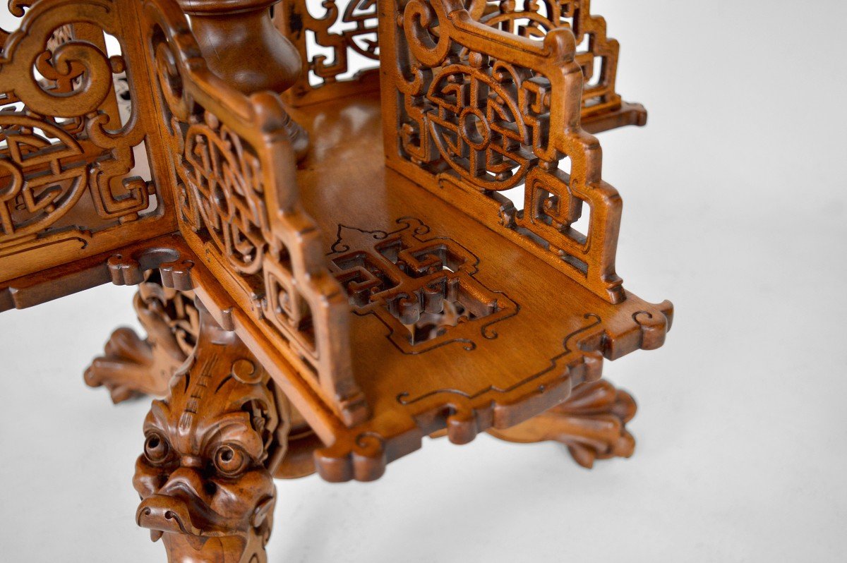 Japanese Rotating Library Pedestal Table Attributed To Gabriel Viardot, France, Circa 1880-photo-6