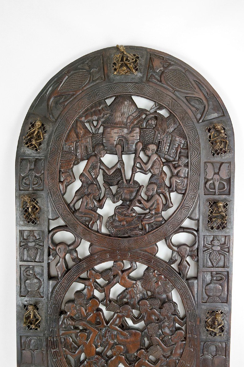 Porte Africaine En Bois Sculpté Et Bronze De Chef De Village Baboun, Cameroun, Début XXe-photo-2