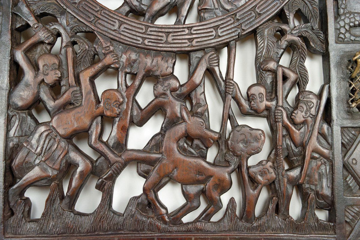 Porte Africaine En Bois Sculpté Et Bronze De Chef De Village Baboun, Cameroun, Début XXe-photo-6