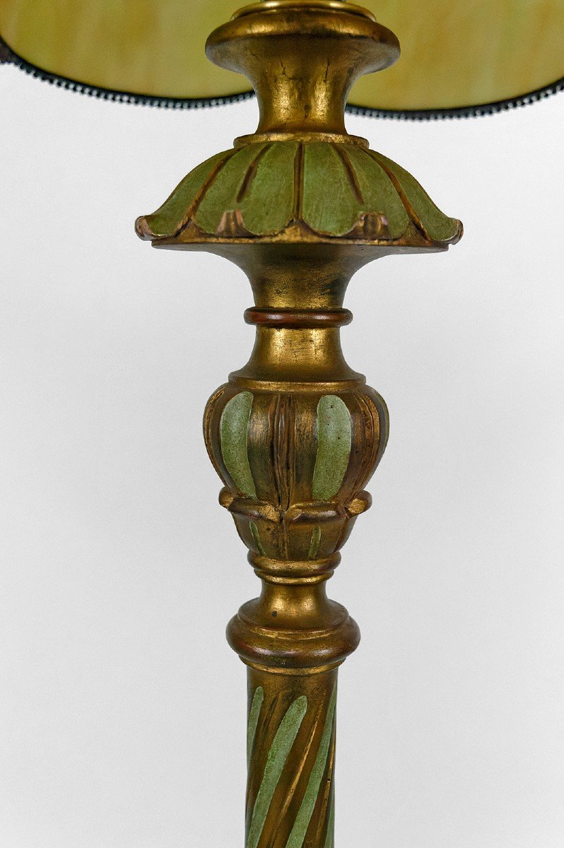 Floor Lamp In Carved Golden Wood And Pearly Glass Lampshade, Art Deco, France, Circa 1920-photo-4