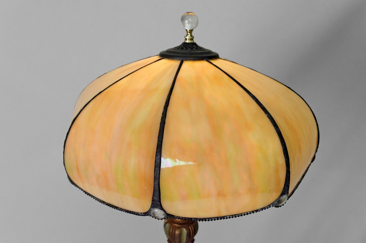 Floor Lamp In Carved Golden Wood And Pearly Glass Lampshade, Art Deco, France, Circa 1920-photo-7