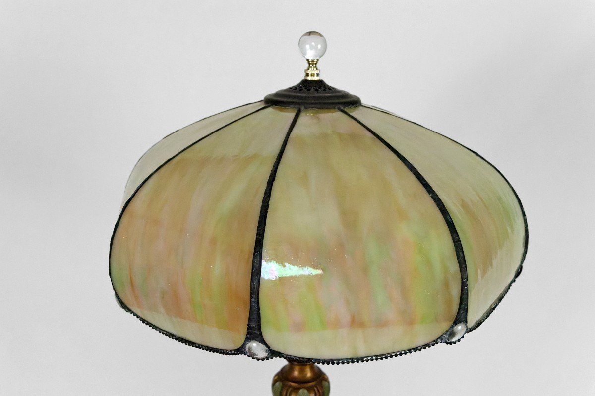 Floor Lamp In Carved Golden Wood And Pearly Glass Lampshade, Art Deco, France, Circa 1920-photo-8