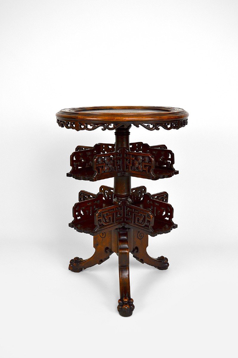 Pedestal Table / Japanese Rotating Bookcase Attributed To Gabriel Viardot, Circa 1880-photo-3