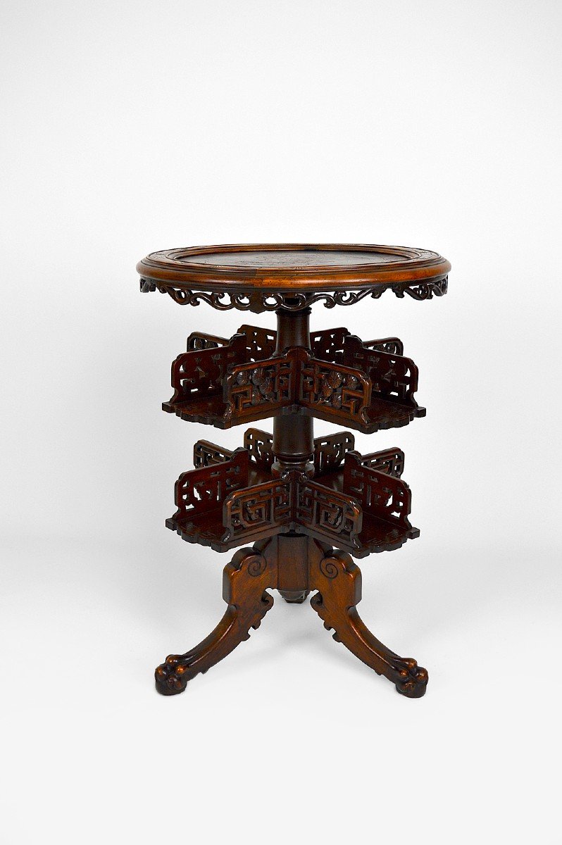 Pedestal Table / Japanese Rotating Bookcase Attributed To Gabriel Viardot, Circa 1880-photo-4