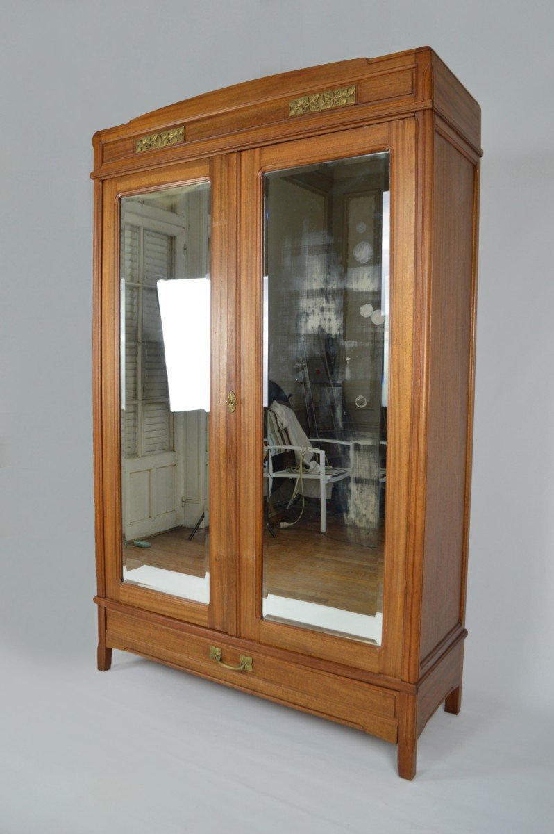 Art Nouveau Wardrobe By Mathieu Gallerey In Mahogany, Clematis Model, Circa 1920-photo-3