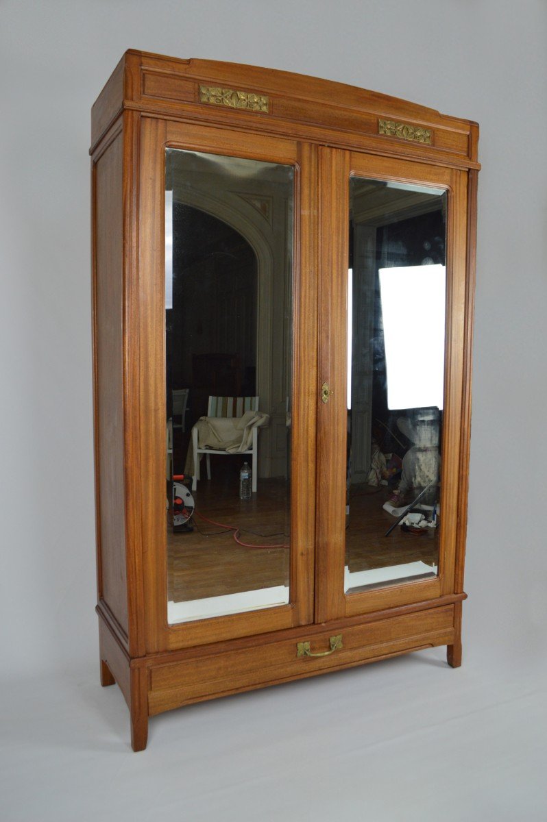 Art Nouveau Wardrobe By Mathieu Gallerey In Mahogany, Clematis Model, Circa 1920-photo-4