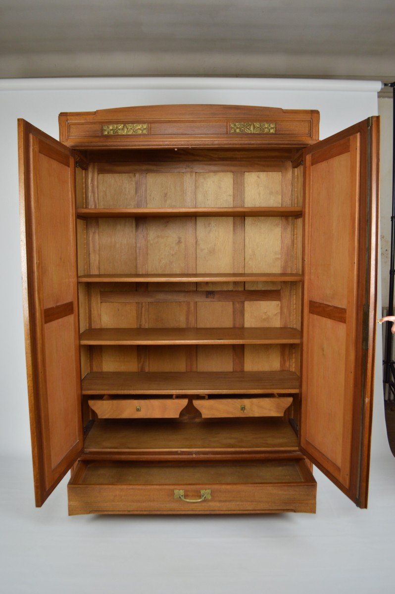 Art Nouveau Wardrobe By Mathieu Gallerey In Mahogany, Clematis Model, Circa 1920-photo-3