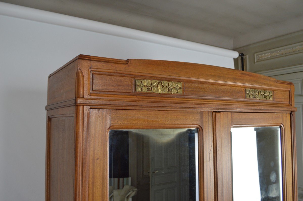 Art Nouveau Wardrobe By Mathieu Gallerey In Mahogany, Clematis Model, Circa 1920-photo-7